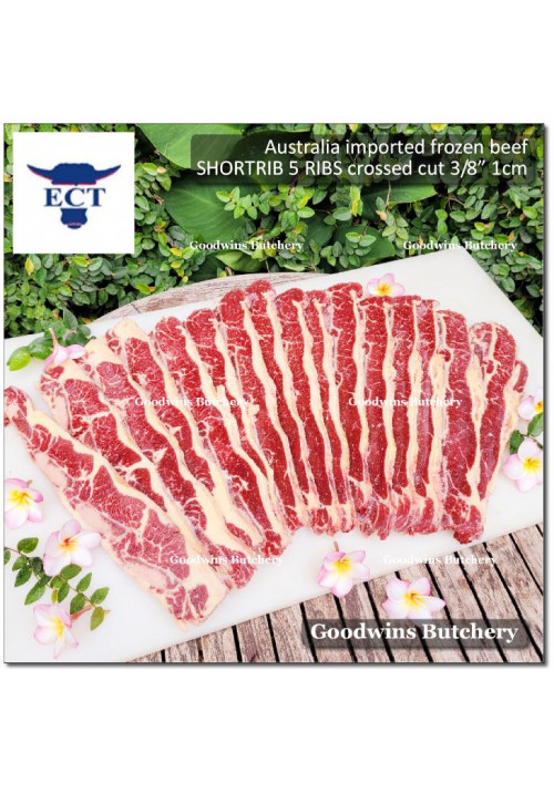 Beef rib shortrib frozen Australia ECT SHORT RIB 5ribs CROSSED CUTS 3/8" 1cm (price/pack 1kg 5-7pcs)